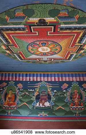Stock Photo - Paintings in Tamchhog Lhakhang, Paro Valley, Paro District, Bhutan. Fotosearch