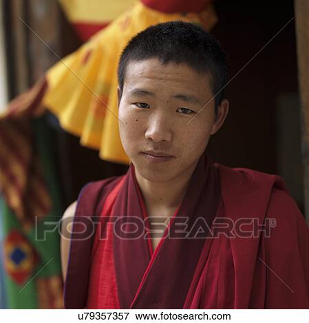 Stock Photo - Portrait of a monk Tango Goemba, Thimphu, Bhutan. Fotosearch