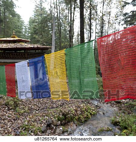 Picture - Prayer flags at Taktsang Monastery, Paro Valley, Paro District, Bhutan. Fotosearch