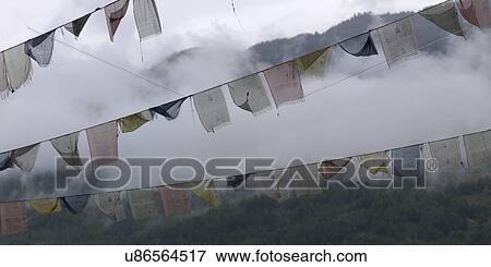 Stock Photo - Prayer flags, Chokhor Valley, Bumthang District, Bhutan. Fotosearch