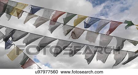 Stock Image - Prayer flags, Kuensel Phodrang, Thimphu District, Bhutan. Fotosearch
