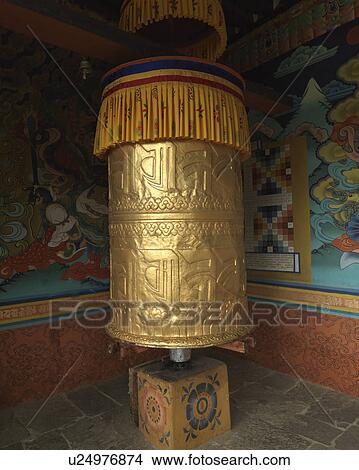 Picture - Prayer wheel in Punakha Monastery, Punakha, Bhutan. Fotosearch