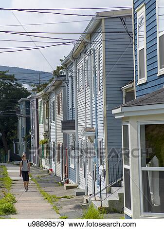 Stock Photo - Row houses in Quidi Vidi, St. John's, Newfoundland and Labrador, Canada. Fotosearch
