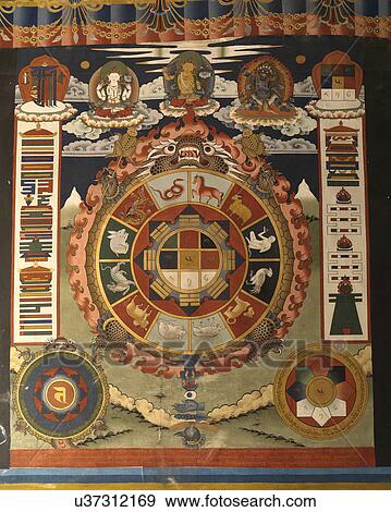 Stock Photo - Wall painting at Punakha Monastery, Punakha, Bhutan. Fotosearch