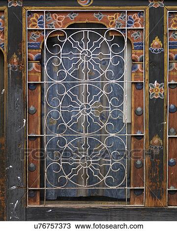 Stock Image - Window of Rinpung Dzong, Paro Valley, Paro District, Bhutan. Fotosearch