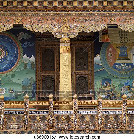 Stock Photo - Windows of Punakha Monastery, Punakha, Bhutan. Fotosearch