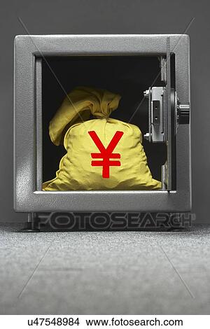 Bag of money with yen sign in open locker View Large Photo Image Picture - Bag of money with yen sign in open locker. Fotosearch