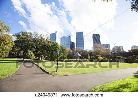 Stock Image - Central business district and botanical gardens, Sydney, Australia. Fotosearch