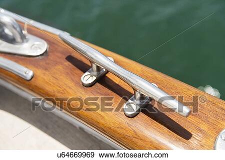 Stock Photo - Close-up of cleat on sailing yacht. Fotosearch