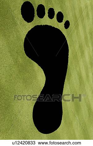 Stock Image - Close-up of footprint on grassy landscape. Fotosearch