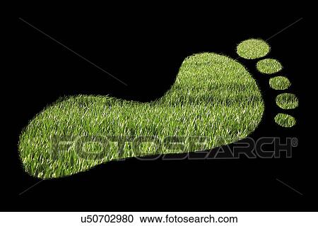 Stock Image - Close-up of green footprint over black background. Fotosearch
