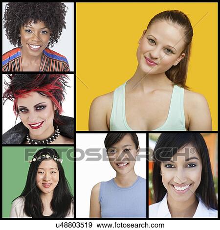 Stock Photo - Collage of attractive women of different ethnicities. Fotosearch