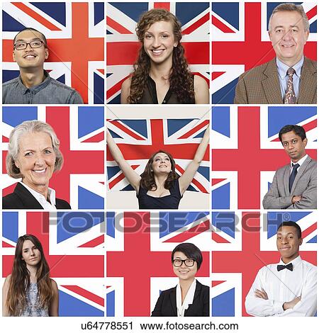 Collage of business people standing against British flag View Large Photo Image Stock Image - Collage of business people standing against British flag. Fotosearch