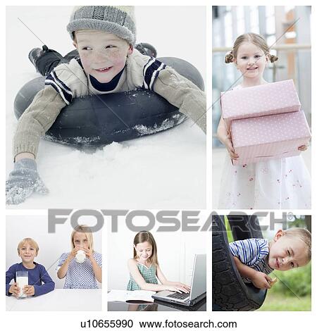 Collage of children doing different activities View Large Photo Image Stock Image - Collage of children doing different activities. Fotosearch