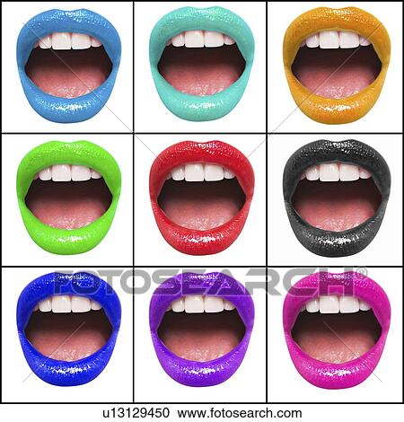 Collage of colorful lips of woman View Large Photo Image Stock Image - Collage of colorful lips of woman. Fotosearch