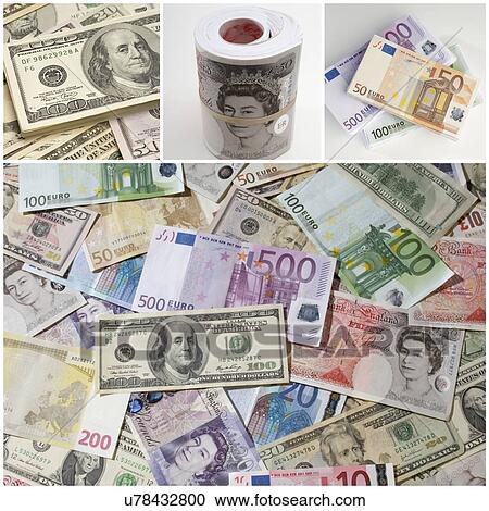 Stock Image - Collage of different paper currencies. Fotosearch