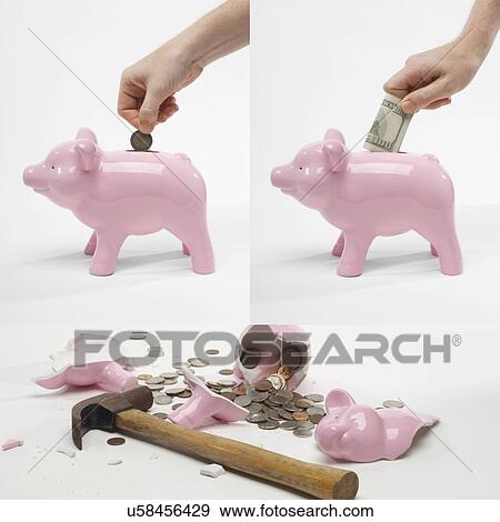 Collage of man saving money into piggybank for retirement View Large Photo Image Stock Photo - Collage of man saving money into piggybank for retirement. Fotosearch
