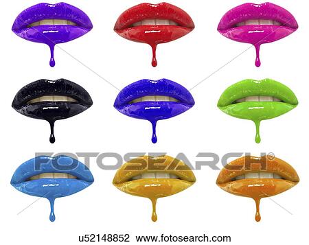 Collage of multicolored lip glosses dripping from woman's lips over white background View Large Photo Image Stock Image - Collage of multicolored lip glosses dripping from woman's lips over white background. Fotosearch