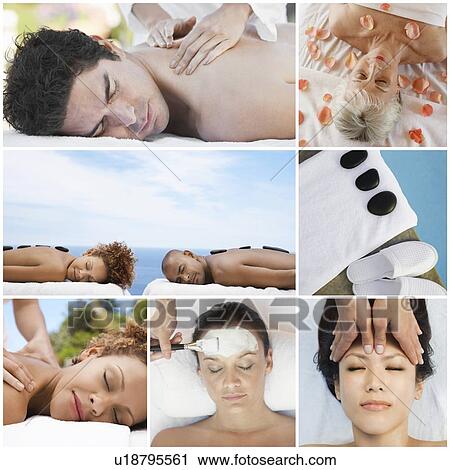 Collage of people receiving spa treatment View Large Photo Image Stock Image - Collage of people receiving spa treatment. Fotosearch