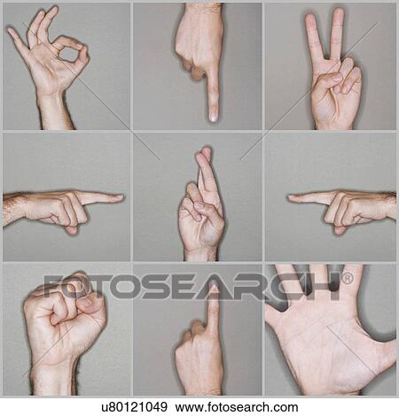 Stock Photo - Collage of various hand sings. Fotosearch