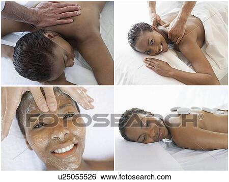 Stock Photograph - Collage of woman receiving spa treatment. Fotosearch