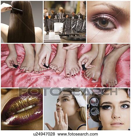 Collage of women applying make-up View Large Photo Image Stock Photo - Collage of women applying make-up. Fotosearch