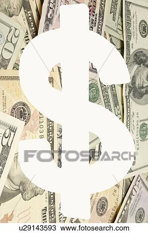 Stock Image - Digital composite image of dollar sign over banknotes. Fotosearch