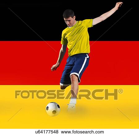 Football player shooting in front of German National Flag View Large Photo Image Stock Photo - Football player shooting in front of German National Flag. Fotosearch