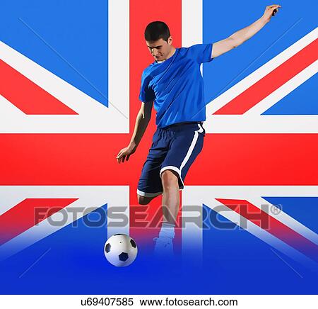 Football player shooting in front of Union Jack National Flag View Large Photo Image Stock Photography - Football player shooting in front of Union Jack National Flag. Fotosearch