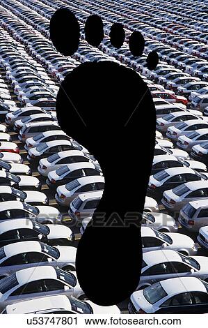 Footprints over parking lot full of cars View Large Photo Image Stock Image - Footprints over parking lot full of cars. Fotosearch