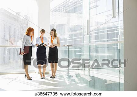 Full-length of businesswomen discussing in office View Large Photo Image Stock Photography - Full-length of businesswomen discussing in office. Fotosearch