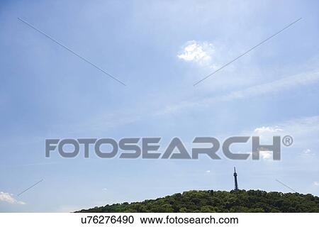 Stock Image - Petrin Lookout Tower on hill, Prague, Czech Republic. Fotosearch