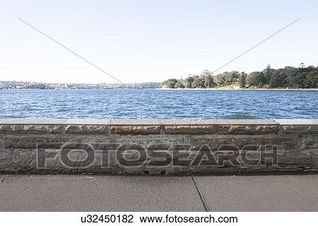Stock Image - Sidewalk along side sea, Sydney, Australia. Fotosearch