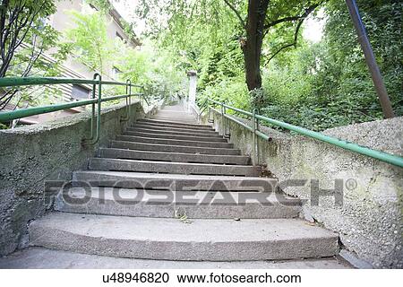 Stock Image - View of staircase in park, Zagreb, Croatia. Fotosearch