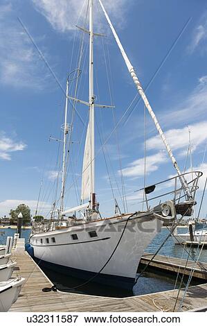 Stock Photo - Yacht moored at dock. Fotosearch