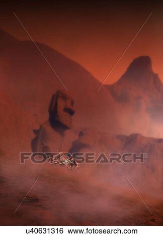 Ancient sculptures on Mars, artwork View Large Illustration Stock Illustration - Ancient sculptures on Mars, artwork. Fotosearch