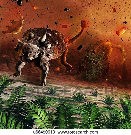 Clipart - Ankylosaurs caught in blast wave. Fotosearch