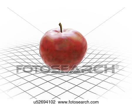 Drawing - Apple on grid pattern, artwork. Fotosearch