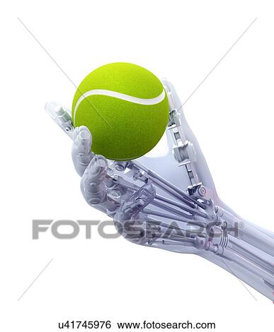 Stock Illustration - Artificial hand holding a tennis ball. Fotosearch