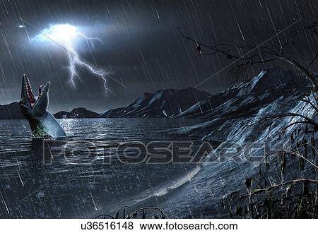 Stock Illustration - Artwork of a mosasaur. Fotosearch