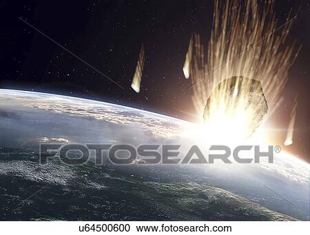 Asteroid above Earth, artwork View Large Illustration Clipart - Asteroid above Earth, artwork. Fotosearch