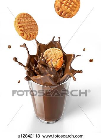 Biscuits splashing into a drink, artwork View Large Illustration Stock Illustration - Biscuits splashing into a drink, artwork. Fotosearch