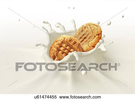 Biscuits splashing into milk, artwork View Large Illustration Stock Illustration - Biscuits splashing into milk, artwork. Fotosearch