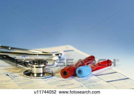 Blood samples and a stethoscope View Large Photo Image Stock Image - Blood samples and a stethoscope. Fotosearch