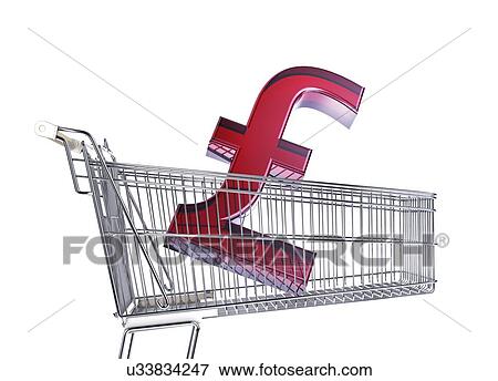 Stock Illustration - British pound sign in a trolley, artwork. Fotosearch