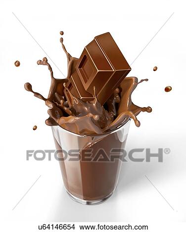 Stock Illustration - Chocolate splashing into a drink, artwork. Fotosearch