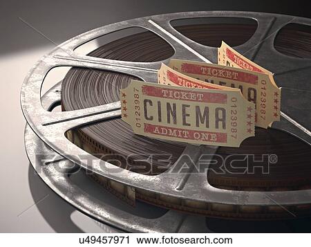 Cinema tickets and movie reel View Large Illustration Clip Art - Cinema tickets and movie reel. Fotosearch