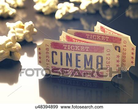 Stock Illustration - Cinema tickets and popcorn, illustration. Fotosearch