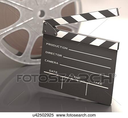 Clapperboard and movie reel, illustration View Large Illustration Stock Illustration - Clapperboard and movie reel, illustration. Fotosearch