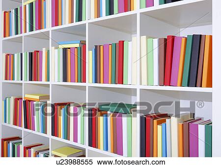 Colourful books on a bookcase View Large Photo Image Stock Photography - Colourful books on a bookcase. Fotosearch